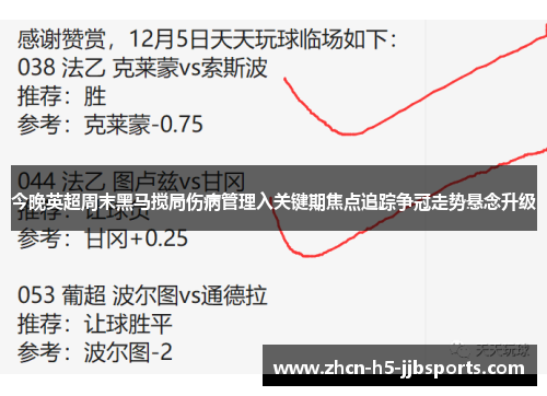 今晚英超周末黑马搅局伤病管理入关键期焦点追踪争冠走势悬念升级 今晚英超周末黑马搅局伤病管理入关键期焦点追踪争冠走势悬念升级